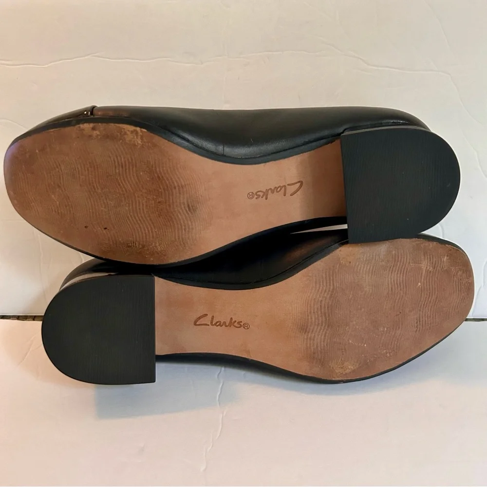 Clarks Collection Ultimate Comfort Black Block Heels Patent Toe 7.5M Marilyn